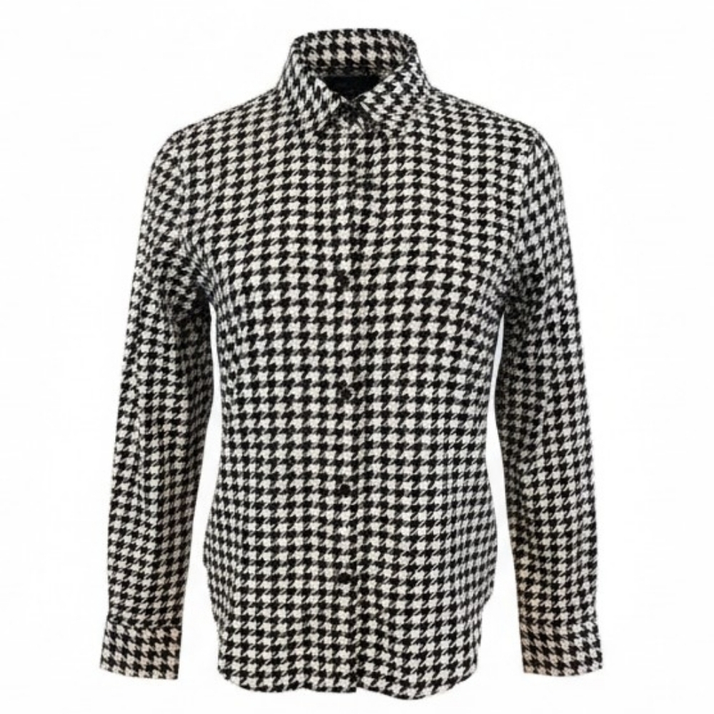 Ralph Lauren Size S Houndstooth No Iron Button Down Shirt Black White